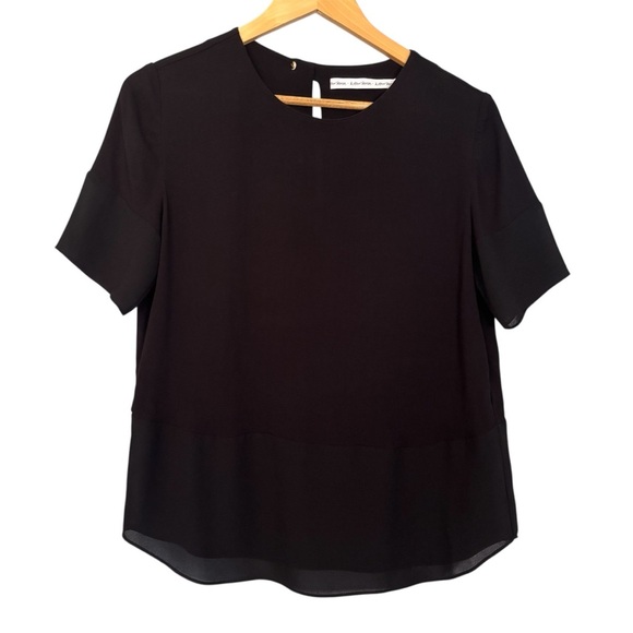 & Other Stories Tops - & Other Stories Black Sheer Panel Round Neck Short Sleeve Blouse 4 Office Preppy